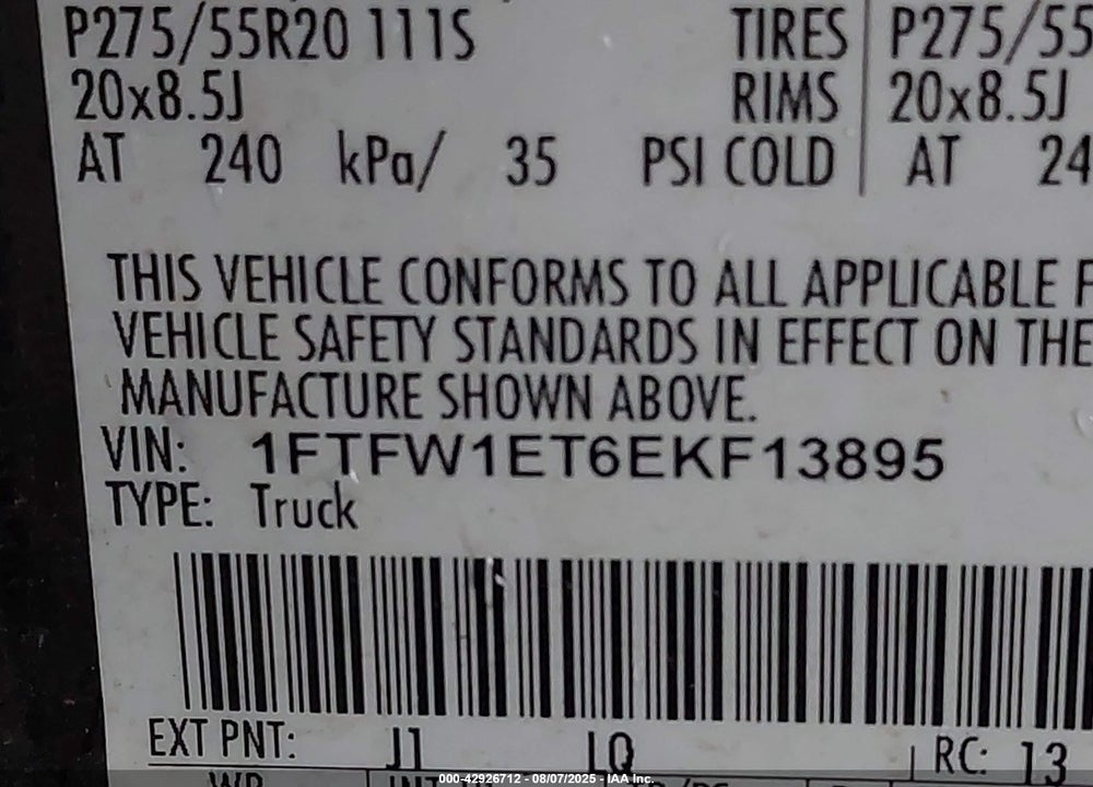 2014 FORD F-150 VIN: 1FTFW1ET6EKF13895