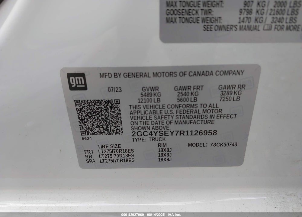 2024 CHEVROLET SILVERADO 3500HD 2WD  STANDARD BED WORK TRUCK VIN: 2GC4YSEY7R1126958