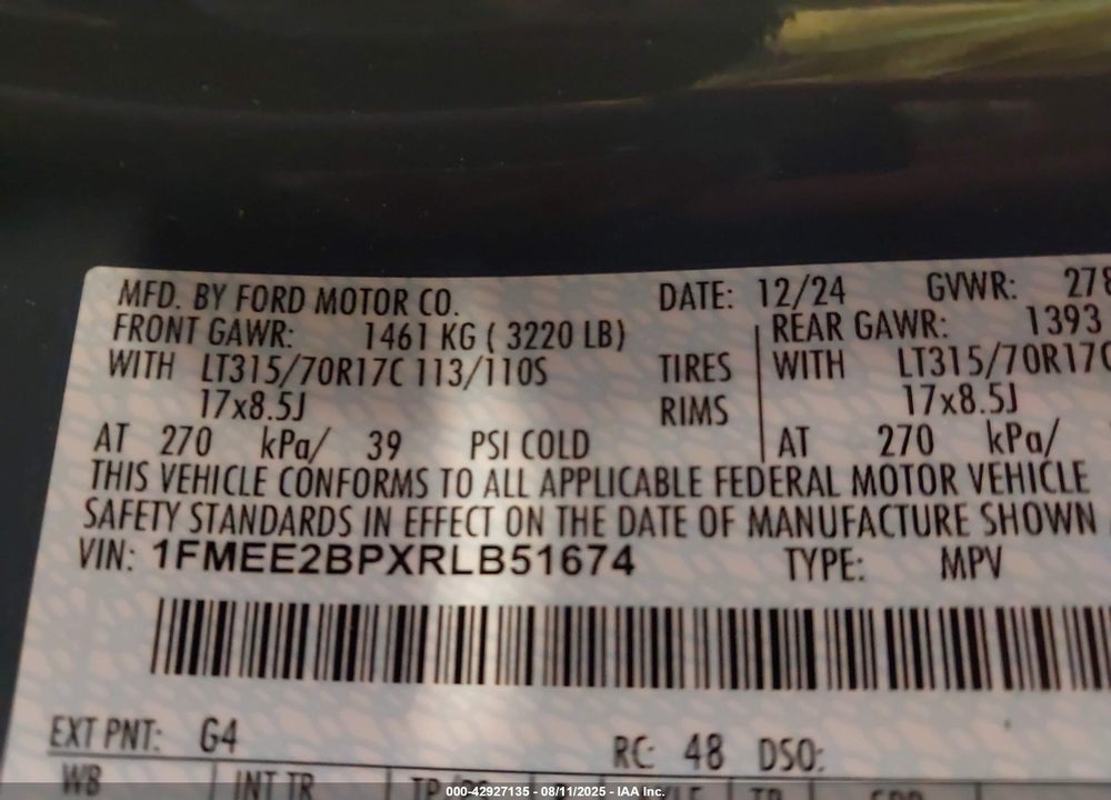 2024 FORD BRONCO WILDTRAK VIN: 1FMEE2BPXRLB51674