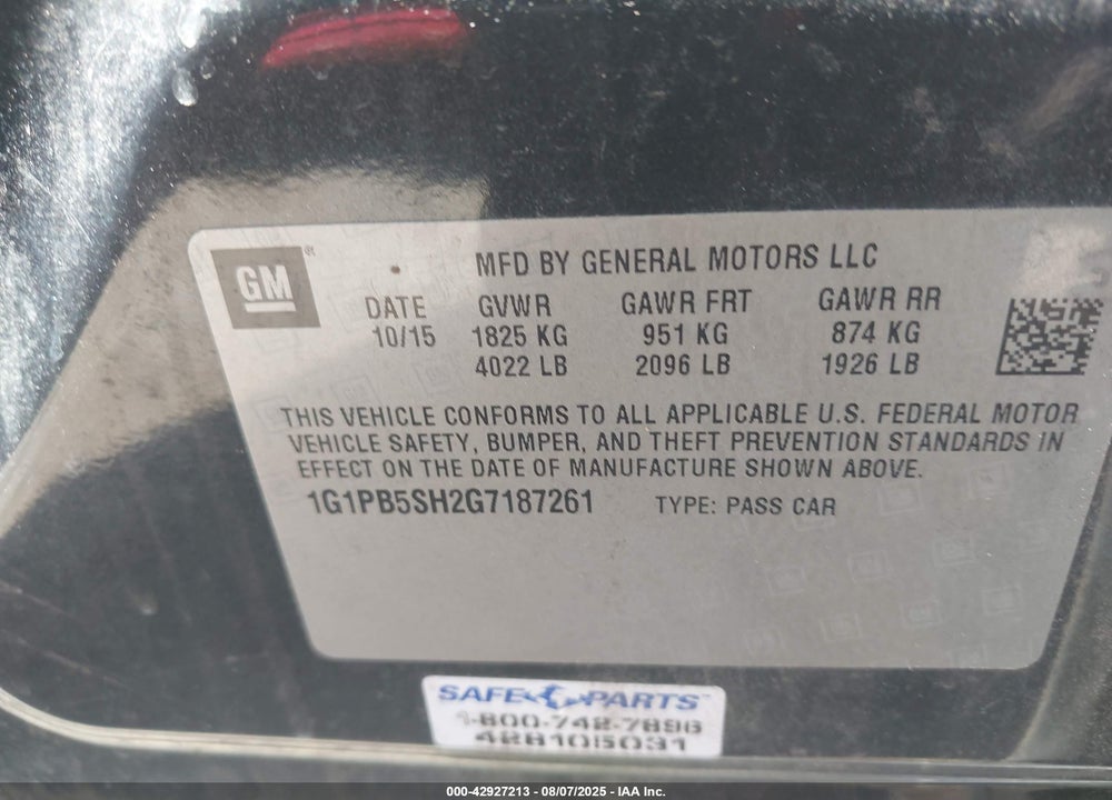 2016 CHEVROLET CRUZE LIMITED VIN: 1G1PB5SH2G7187261