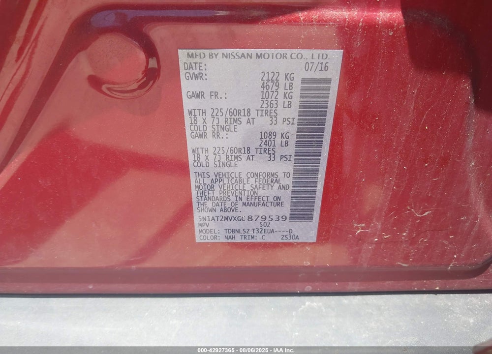 2016 NISSAN ROGUE VIN: 5N1AT2MVXGC879539