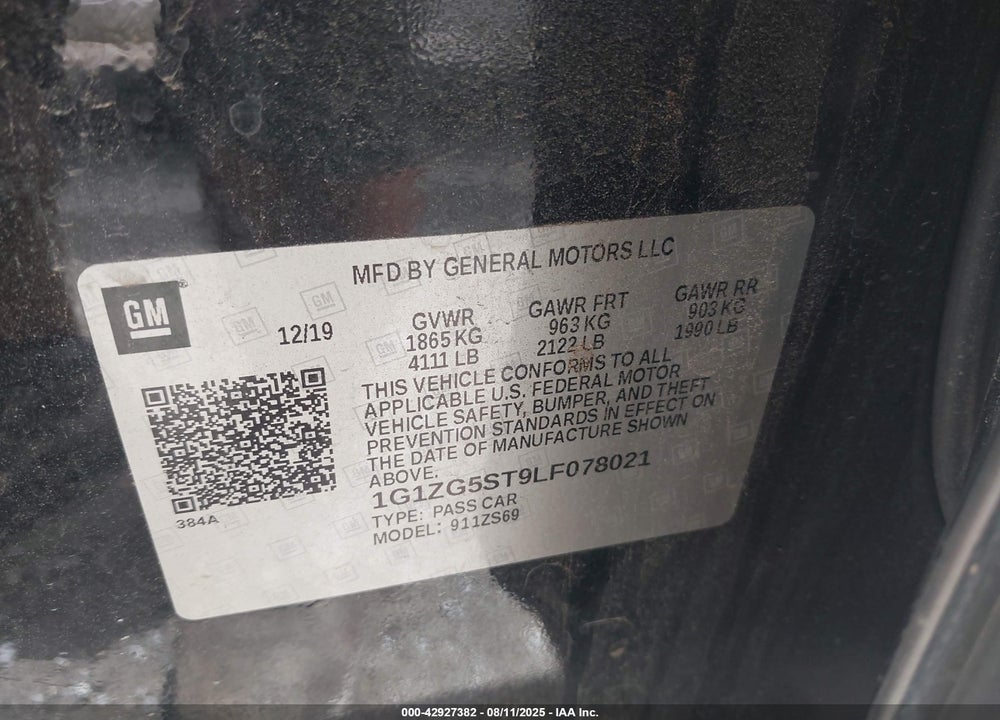 2020 CHEVROLET MALIBU FWD RS VIN: 1G1ZG5ST9LF078021