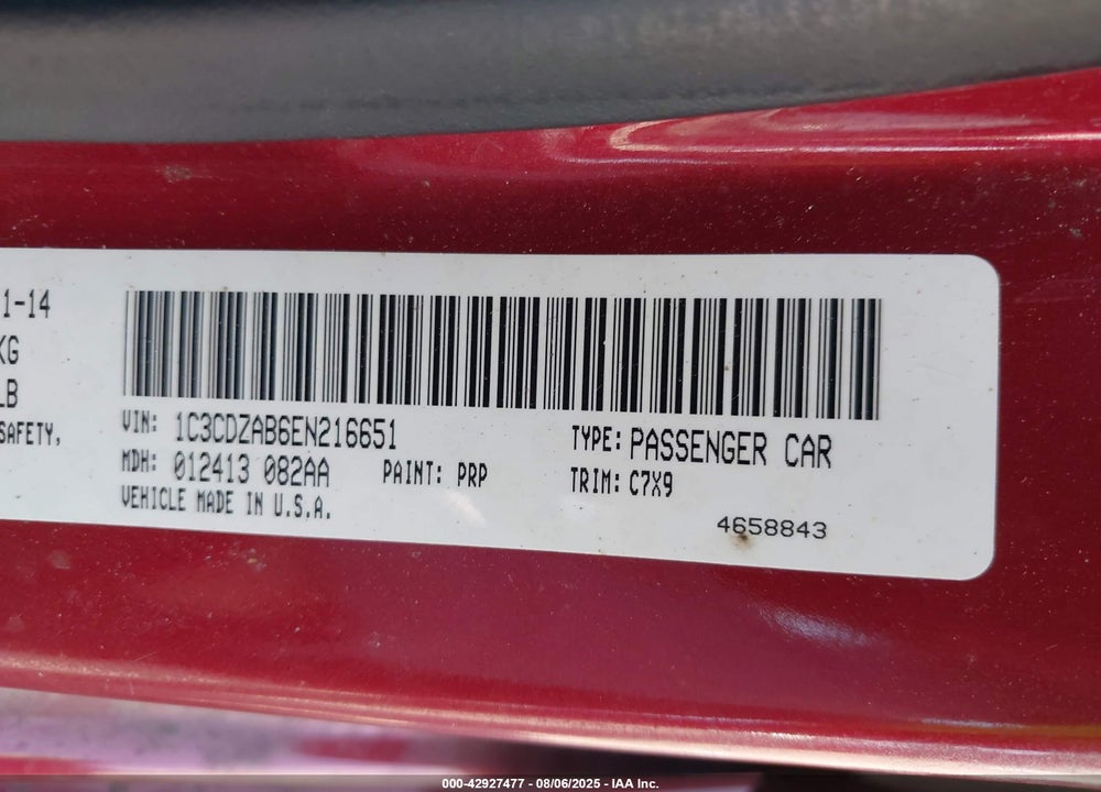 2014 DODGE AVENGER VIN: 1C3CDZAB6EN216651