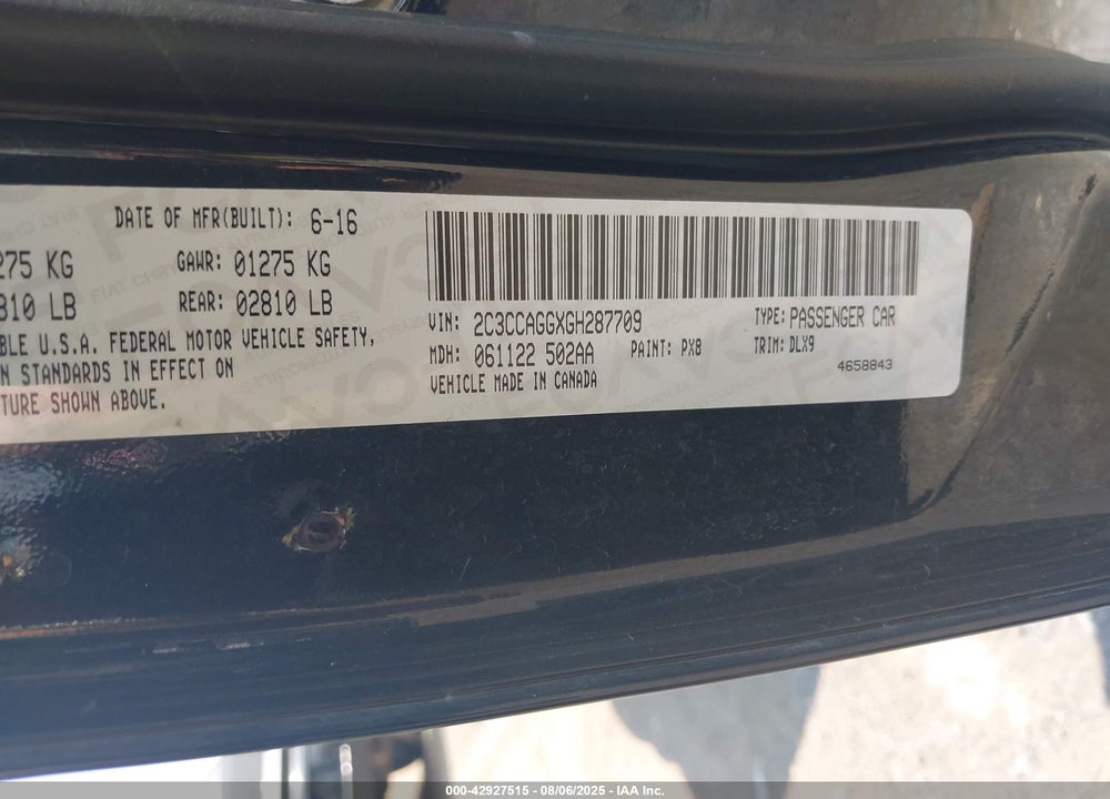 2016 CHRYSLER 300 VIN: 2C3CCAGGXGH287709