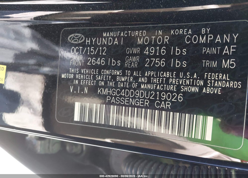 2013 HYUNDAI GENESIS VIN: KMHGC4DD9DU219026