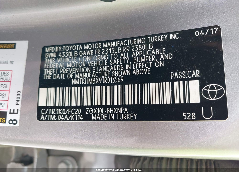 2018 TOYOTA C-HR VIN: NMTKHMBX9JR013569