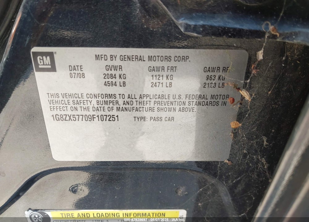 2009 SATURN AURA XR VIN: 1G8ZX57709F107251