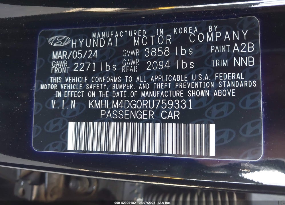 2024 HYUNDAI ELANTRA VIN: KMHLM4DG0RU759331