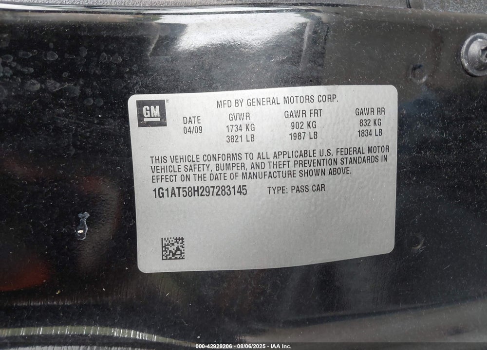 2009 CHEVROLET COBALT VIN: 1G1AT58H297283145
