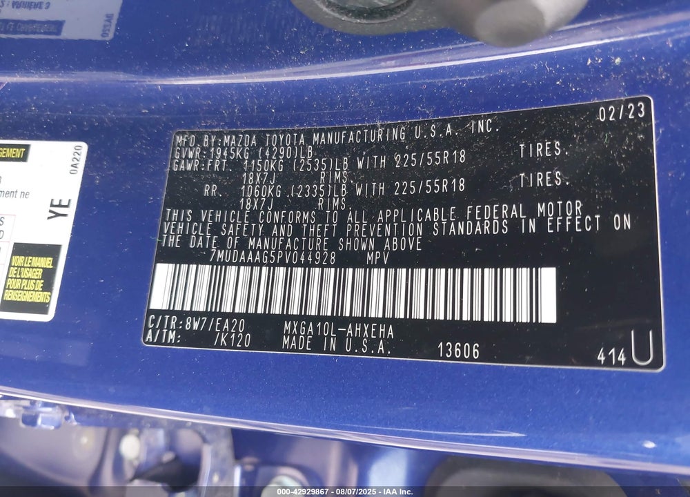 2023 TOYOTA COROLLA CROSS VIN: 7MUDAAAG5PV044928