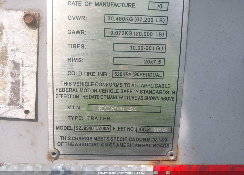2004 CIMC TRAILERS UNKNOWN VIN: LJRC4026341007424