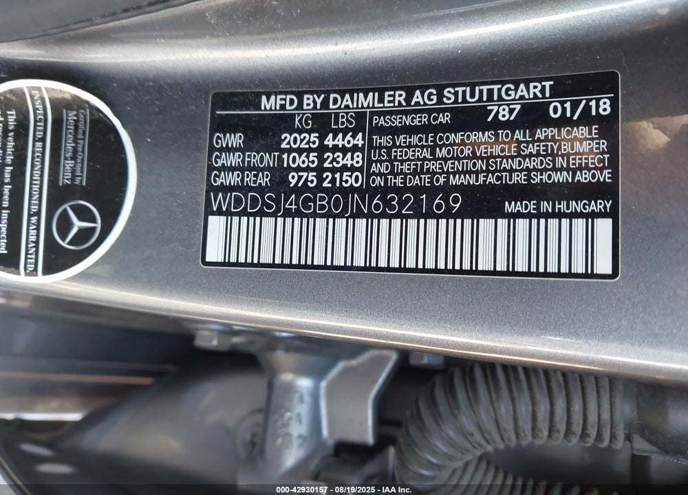 2018 MERCEDES-BENZ CLA 250 4MATIC VIN: WDDSJ4GB0JN632169