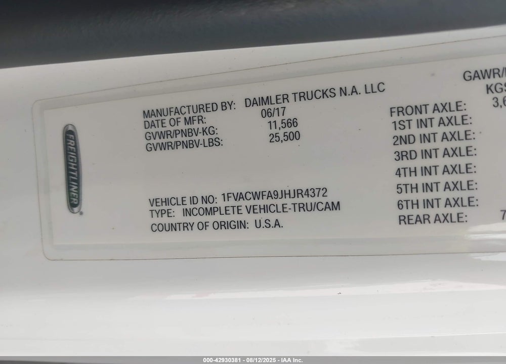 2018 FREIGHTLINER M2 106 VIN: 1FVACWFA9JHJR4372
