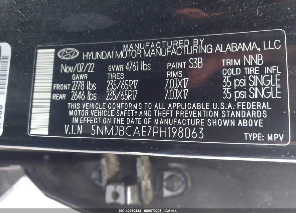 2023 HYUNDAI TUCSON VIN: 5NMJBCAE7PH198063