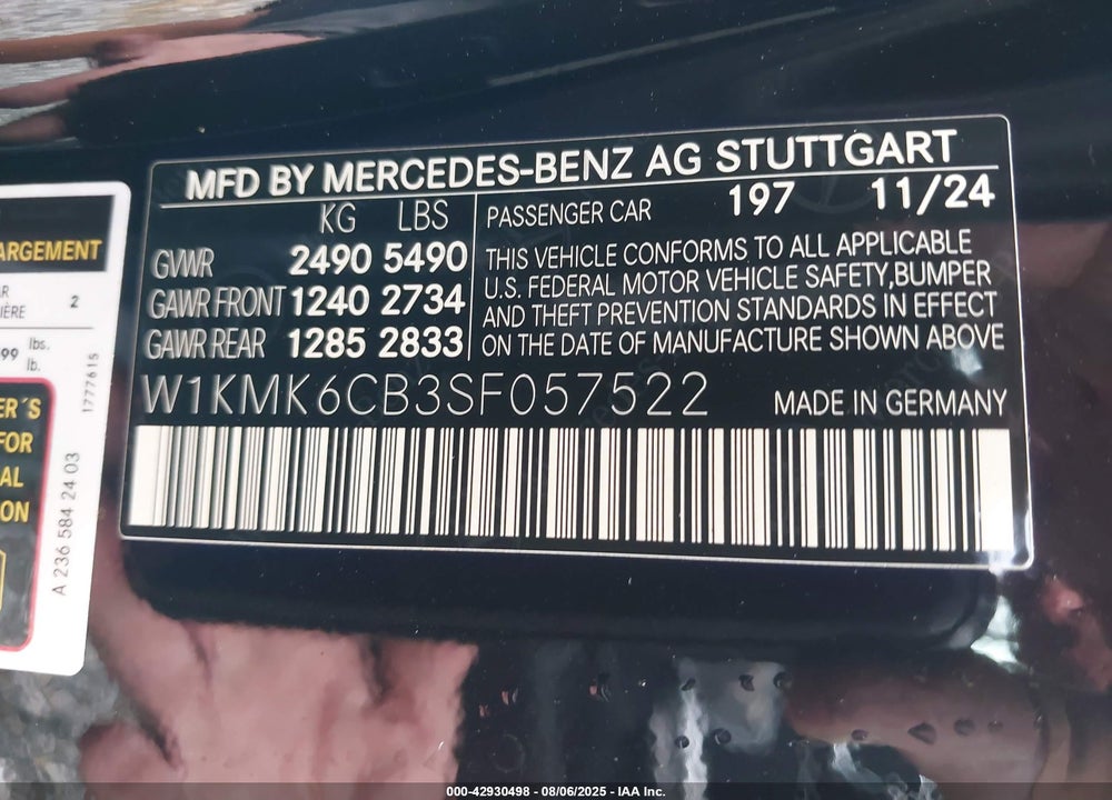 2025 MERCEDES-BENZ AMG-CLASS VIN: W1KMK6CB3SF057522
