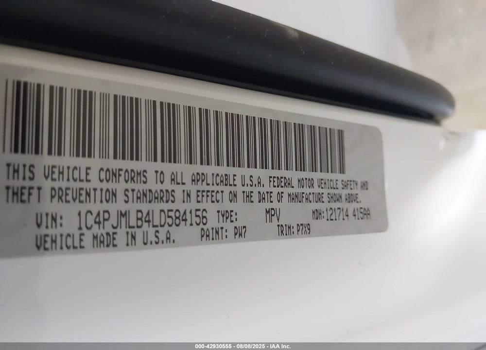 2020 JEEP CHEROKEE VIN: 1C4PJMLB4LD584156