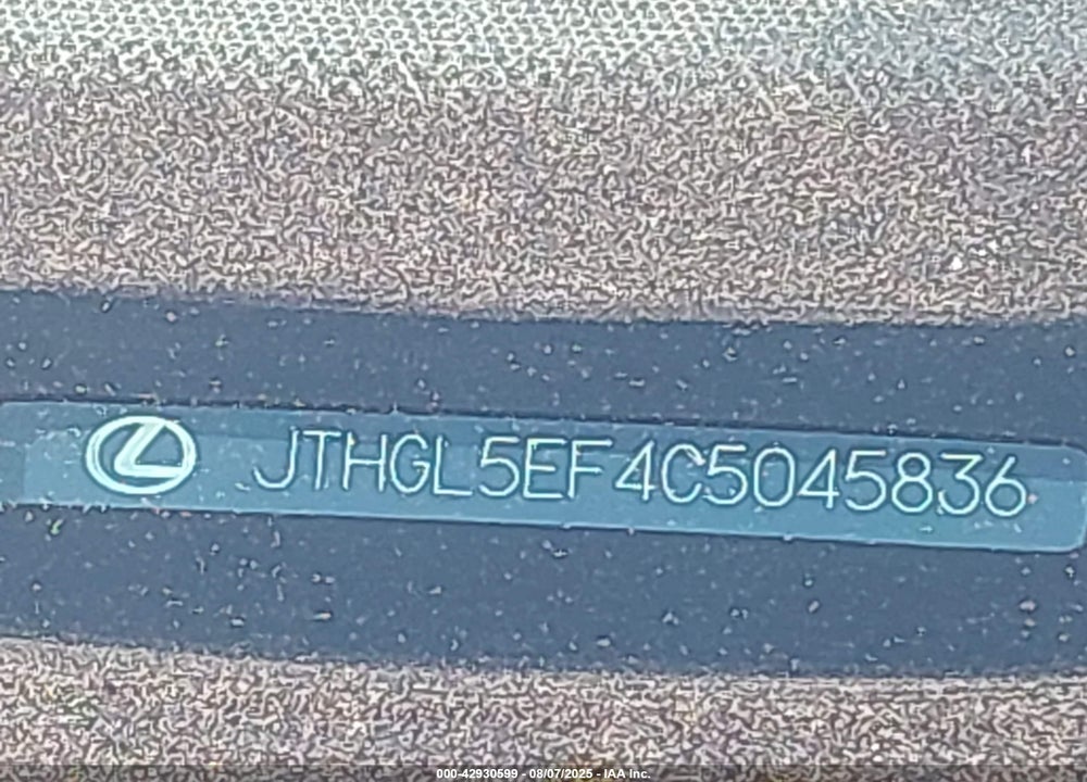 2012 LEXUS LS 460 VIN: JTHGL5EF4C5045836