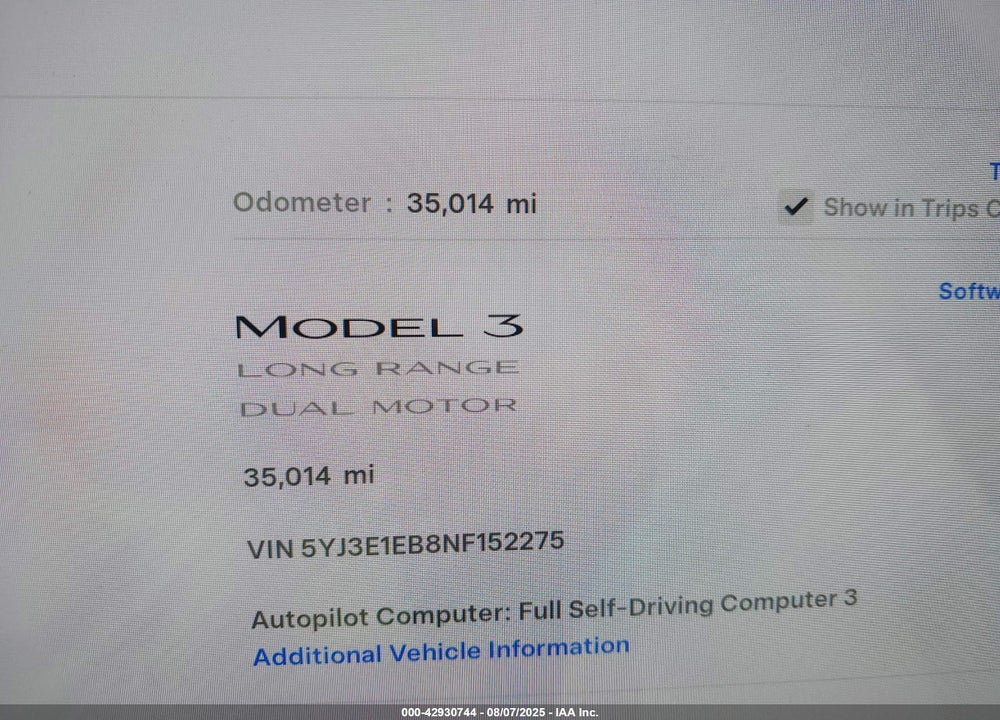 2022 TESLA MODEL 3 VIN: 5YJ3E1EB8NF152275
