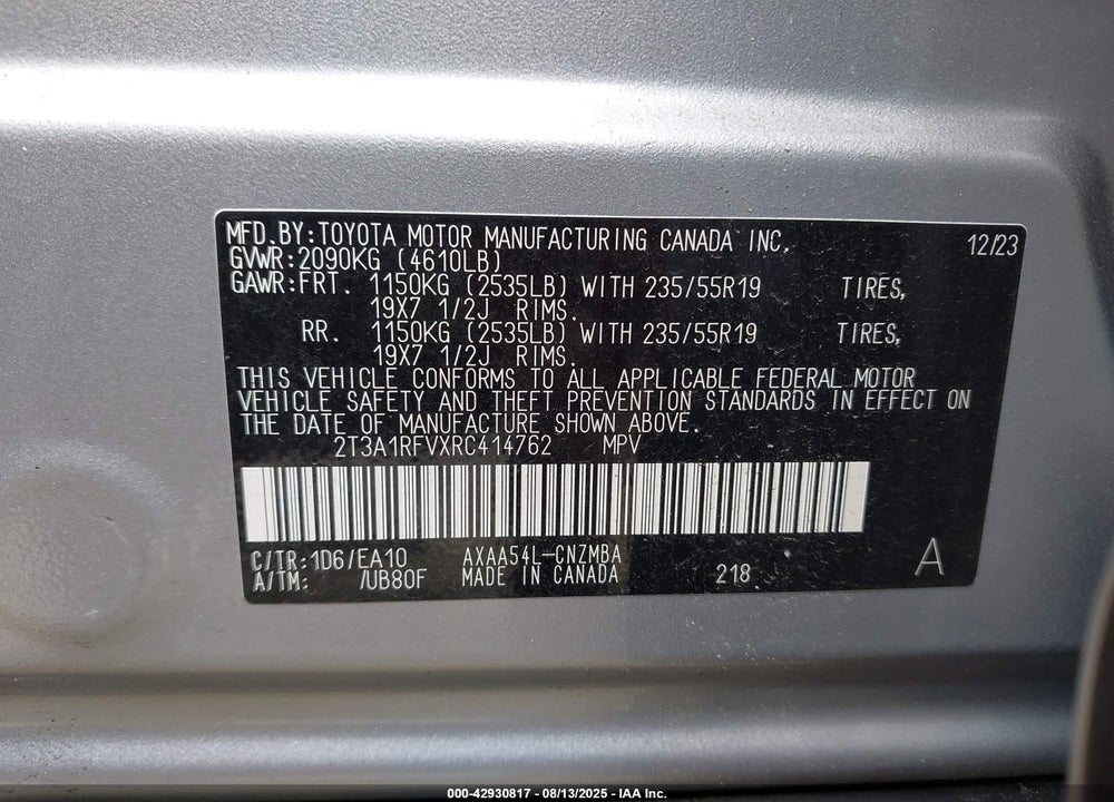 2024 TOYOTA RAV4 VIN: 2T3A1RFVXRC414762