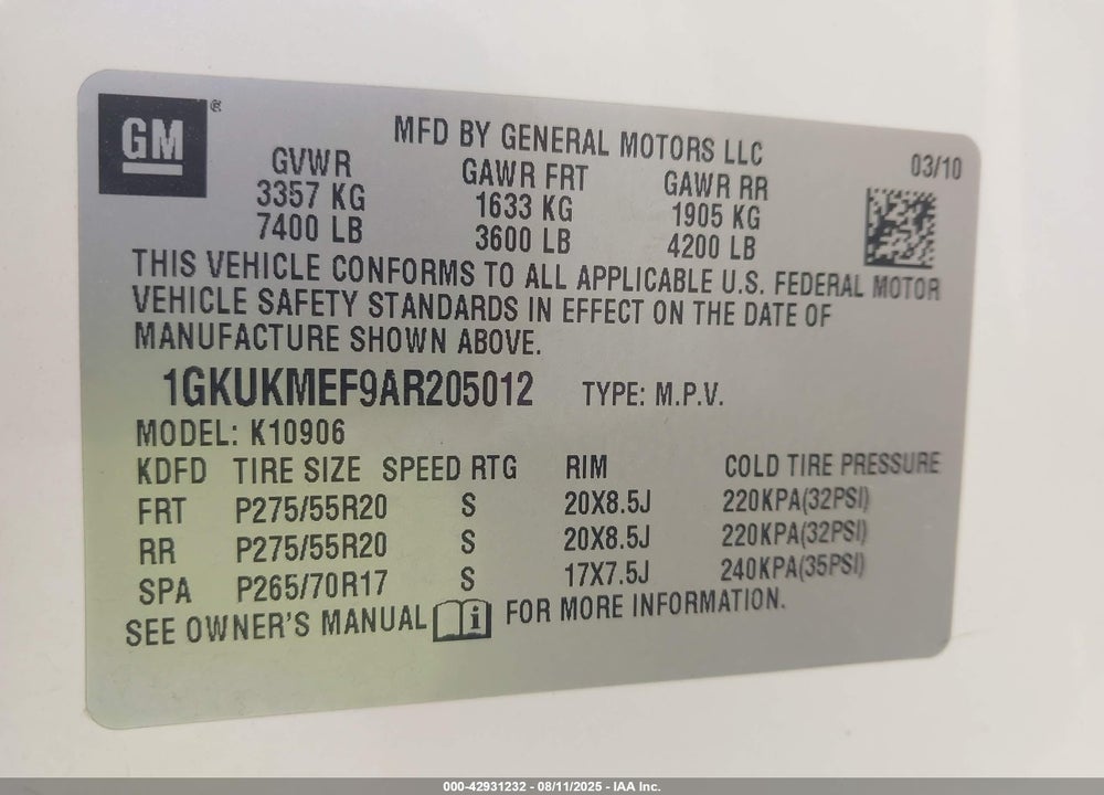 2010 GMC YUKON XL VIN: 1GKUKMEF9AR205012