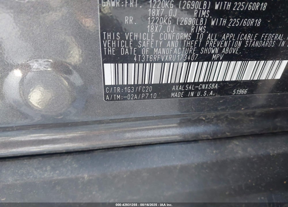 2024 TOYOTA RAV4 HYBRID SE VIN: 4T3T6RFVXRU173407