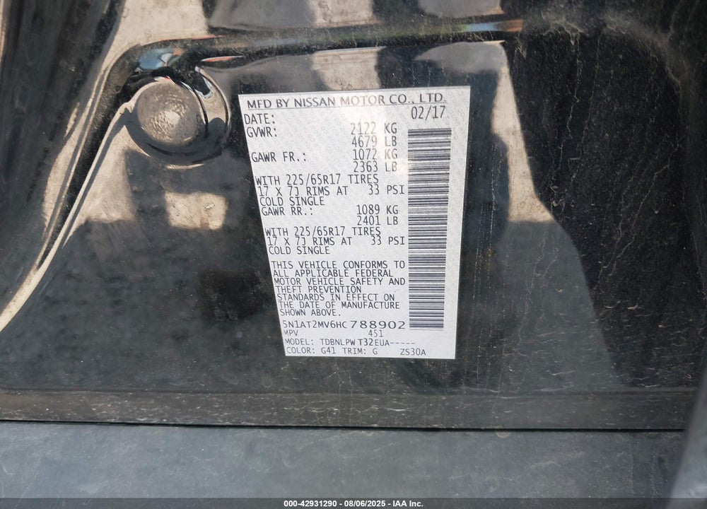 2017 NISSAN ROGUE VIN: 5N1AT2MV6HC788902