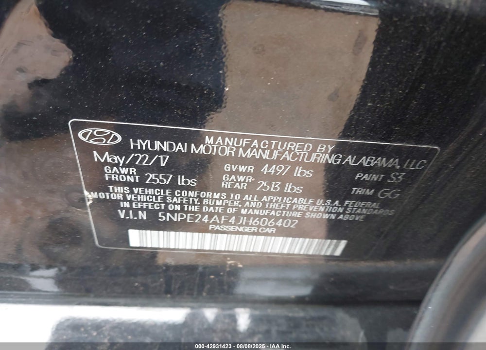 2018 HYUNDAI SONATA SE VIN: 5NPE24AF4JH606402