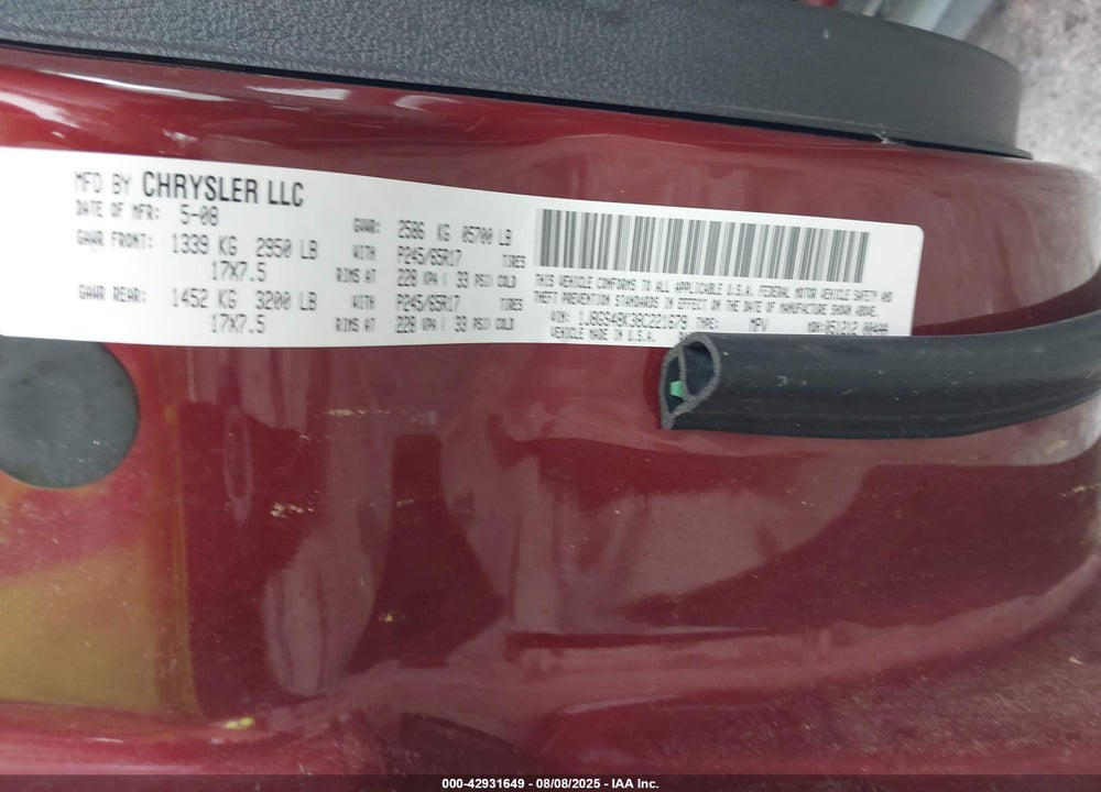 2008 JEEP GRAND CHEROKEE LAREDO VIN: 1J8GS48K38C221679