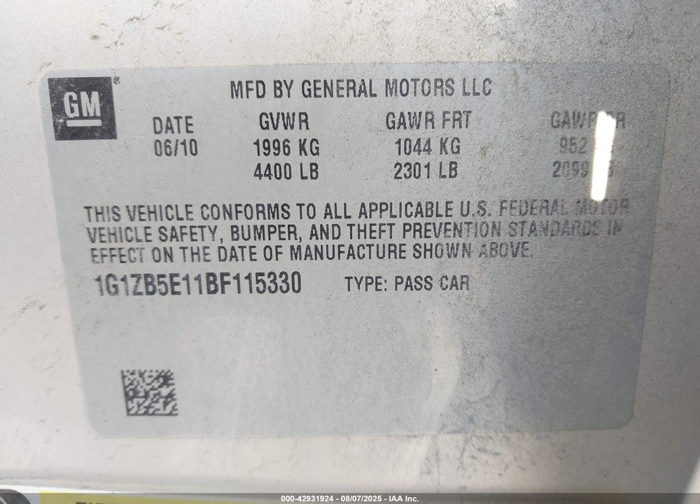 2011 CHEVROLET MALIBU VIN: 1G1ZB5E11BF115330