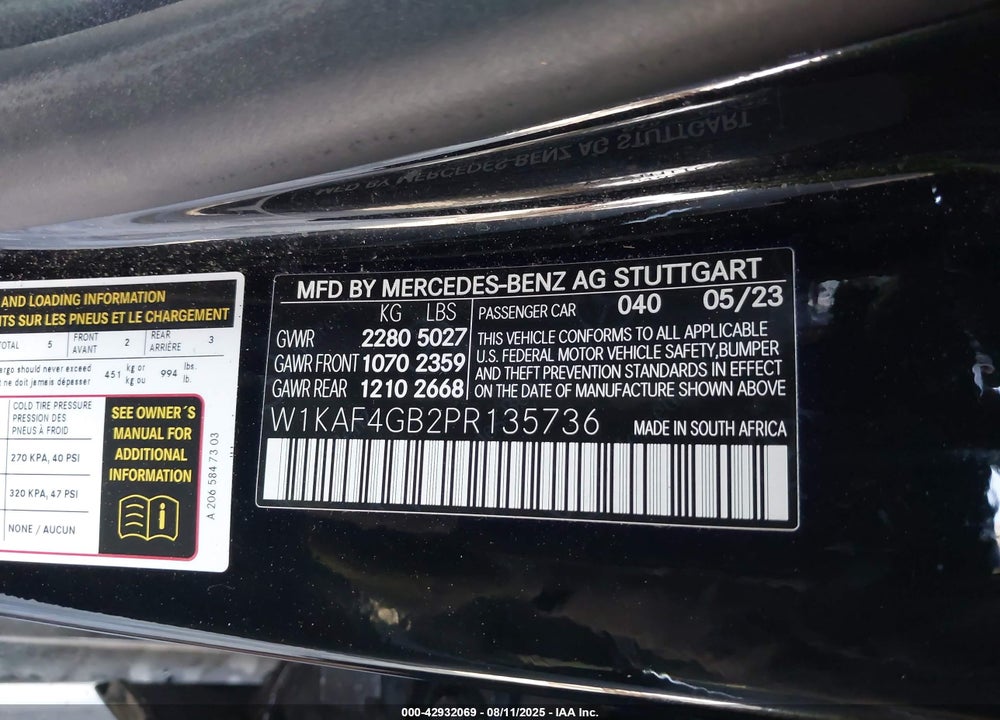 2023 MERCEDES-BENZ C 300 SEDAN VIN: W1KAF4GB2PR135736