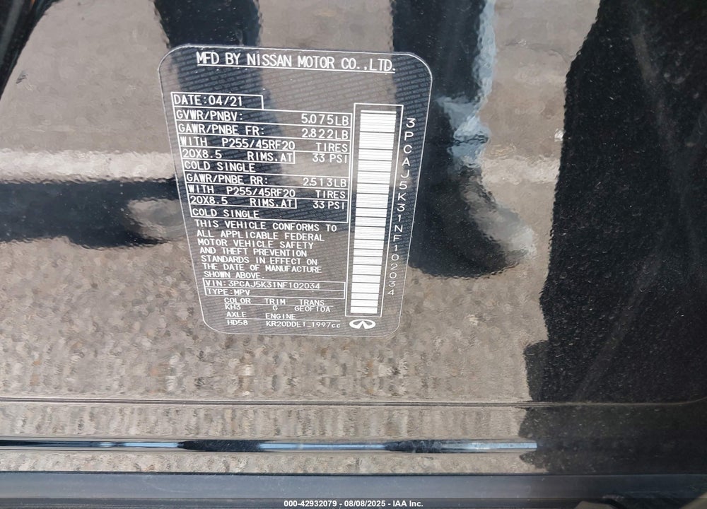 2022 INFINITI QX55 VIN: 3PCAJ5K31NF102034