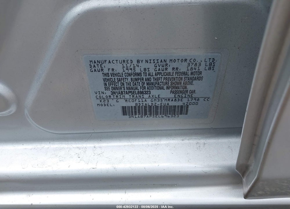 2014 NISSAN SENTRA VIN: 3N1AB7AP5EL696323