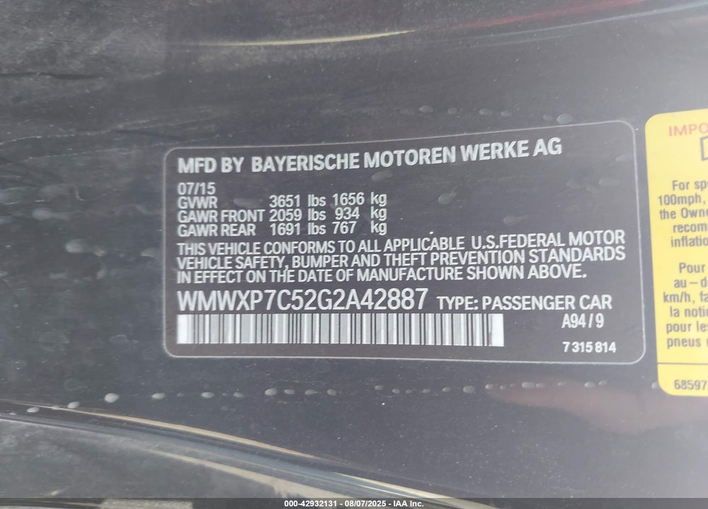 2016 MINI HARDTOP VIN: WMWXP7C52G2A42887