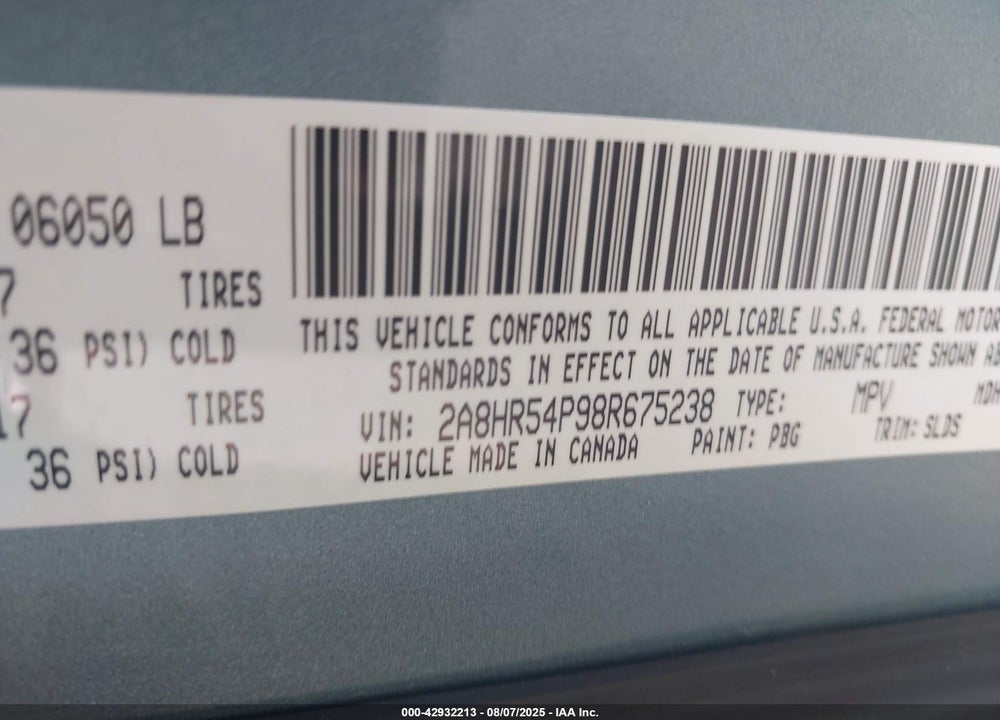 2008 CHRYSLER TOWN & COUNTRY TOURING VIN: 2A8HR54P98R675238