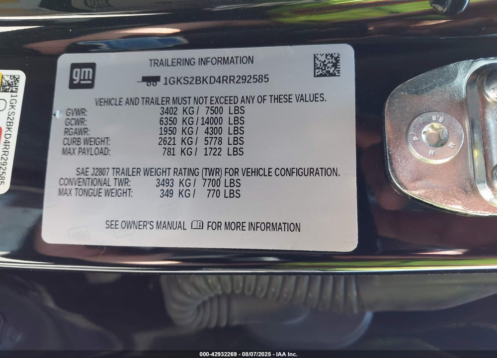 2024 GMC YUKON VIN: 1GKS2BKD4RR292585