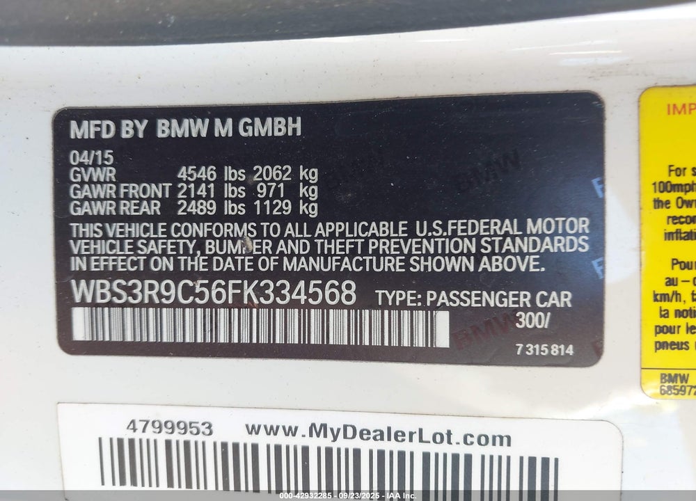 2015 BMW M4 VIN: WBS3R9C56FK334568