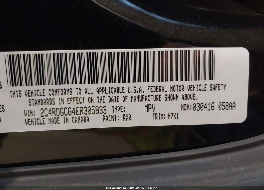 2014 DODGE GRAND CARAVAN SXT VIN: 2C4RDGCG4ER305933