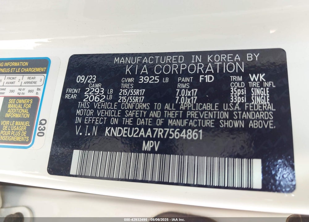 2024 KIA SELTOS VIN: KNDEU2AA7R7564861
