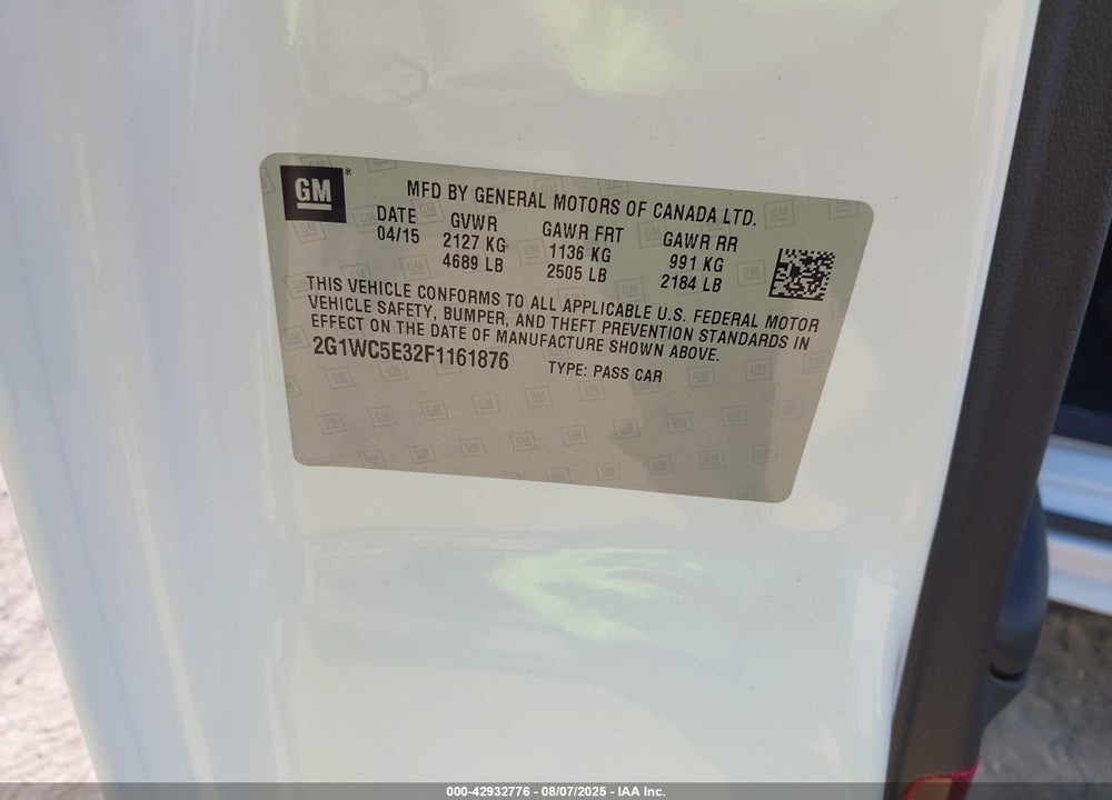 2015 CHEVROLET IMPALA LIMITED VIN: 2G1WC5E32F1161876
