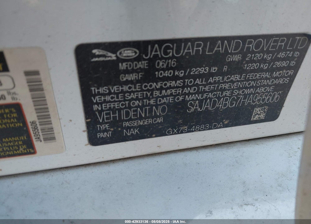 2017 JAGUAR XE VIN: SAJAD4BG7HA955606