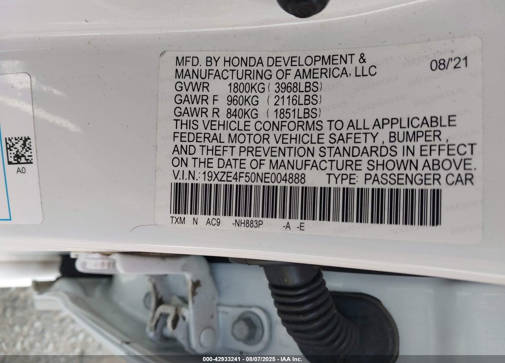 2022 HONDA INSIGHT VIN: 19XZE4F50NE004888