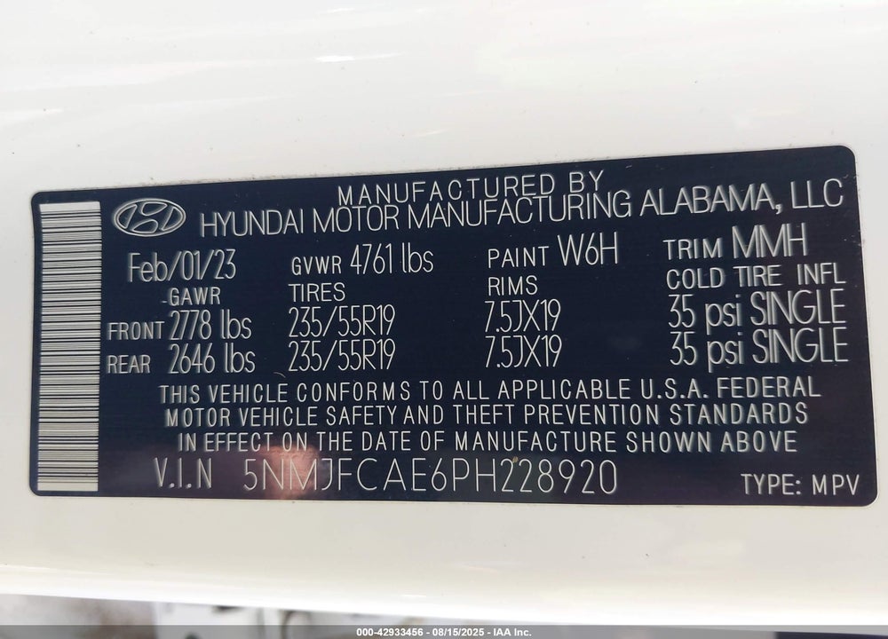 2023 HYUNDAI TUCSON VIN: 5NMJFCAE6PH228920