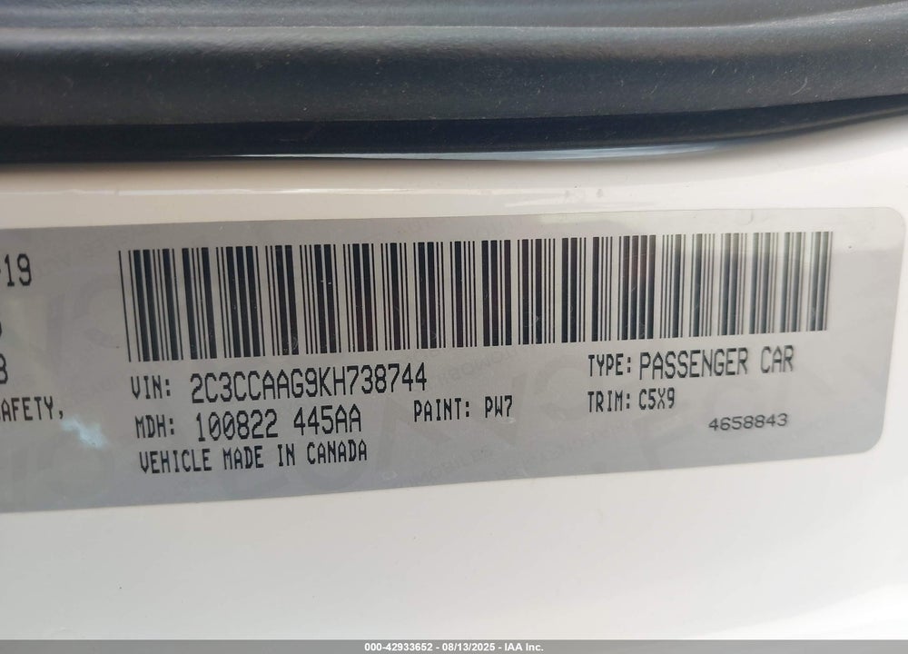 2019 CHRYSLER 300 VIN: 2C3CCAAG9KH738744