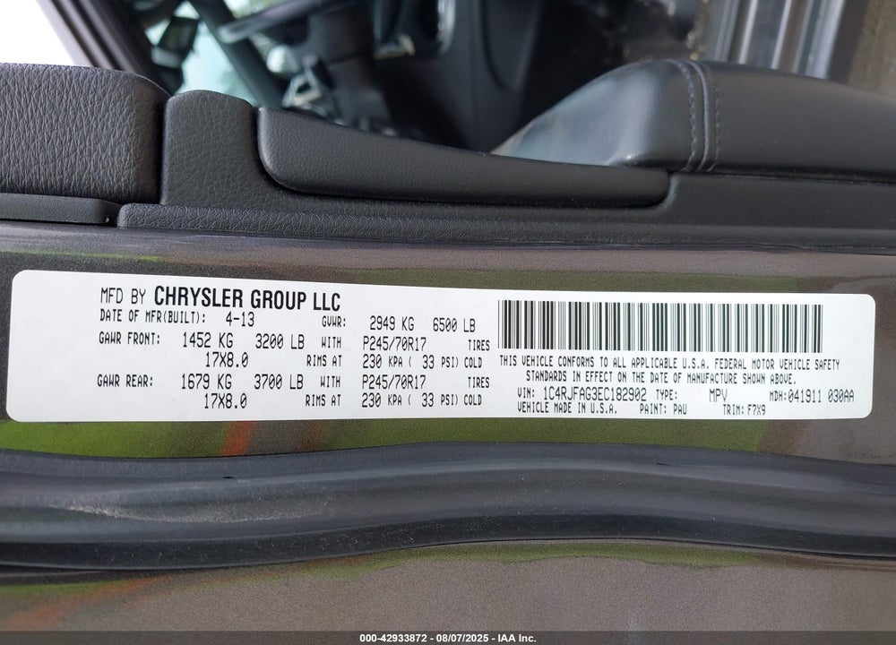 2014 JEEP GRAND CHEROKEE LAREDO VIN: 1C4RJFAG3EC182902