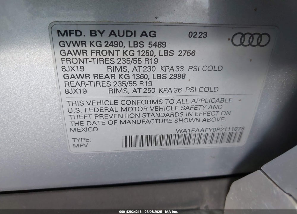 2023 AUDI Q5 PREMIUM PLUS 45 TFSI S LINE QUATTRO VIN: WA1EAAFY0P2111078