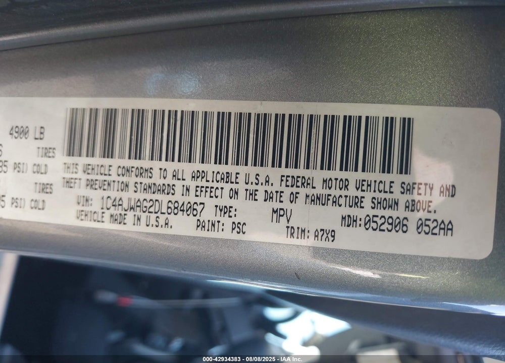 2013 JEEP WRANGLER / VIN: 1C4AJWAG2DL684067