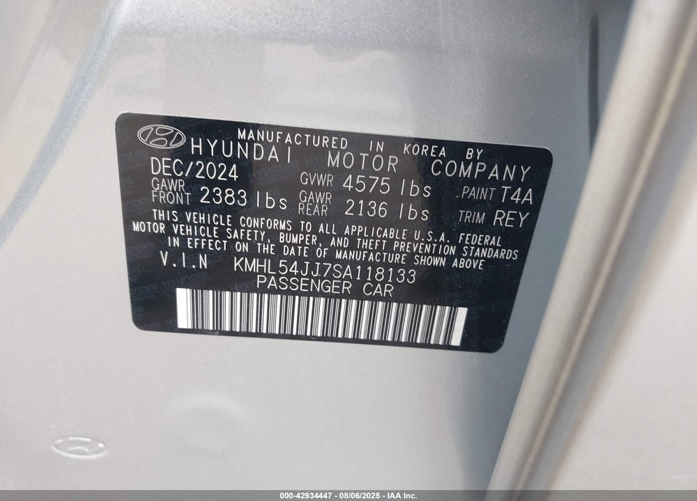 2025 HYUNDAI SONATA HYBRID VIN: KMHL54JJ7SA118133