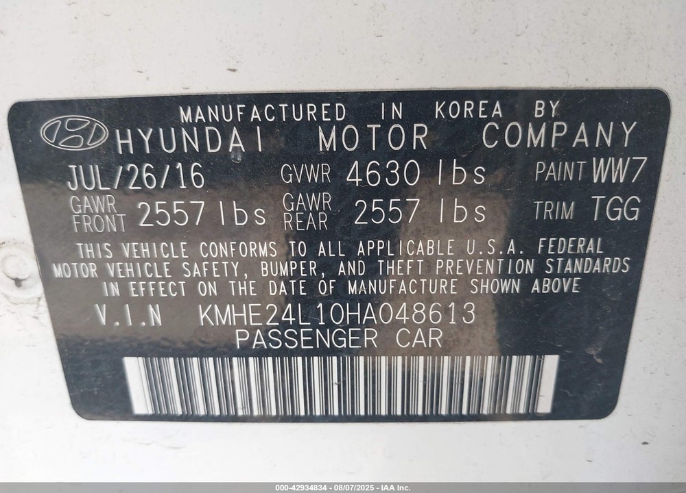 2017 HYUNDAI SONATA HYBRID SE VIN: KMHE24L10HA048613