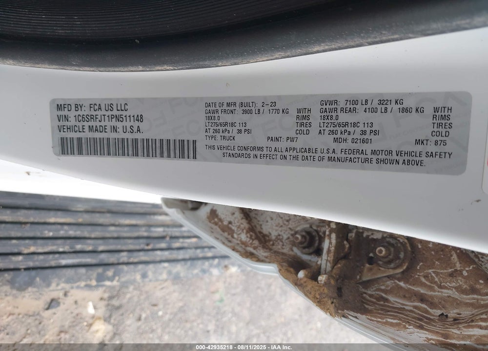 2023 RAM 1500 VIN: 1C6SRFJT1PN511148