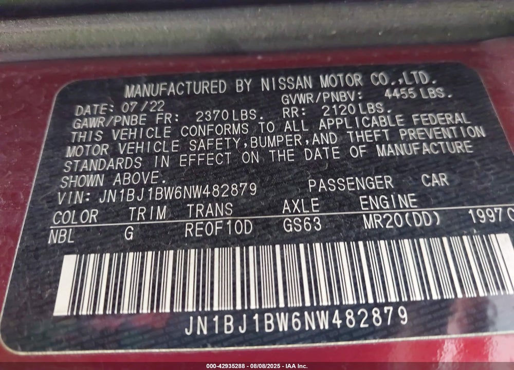2022 NISSAN ROGUE SPORT VIN: JN1BJ1BW6NW482879